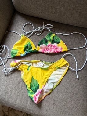 Tommy Hilfiger Yellow Floral String Triangle Bikini